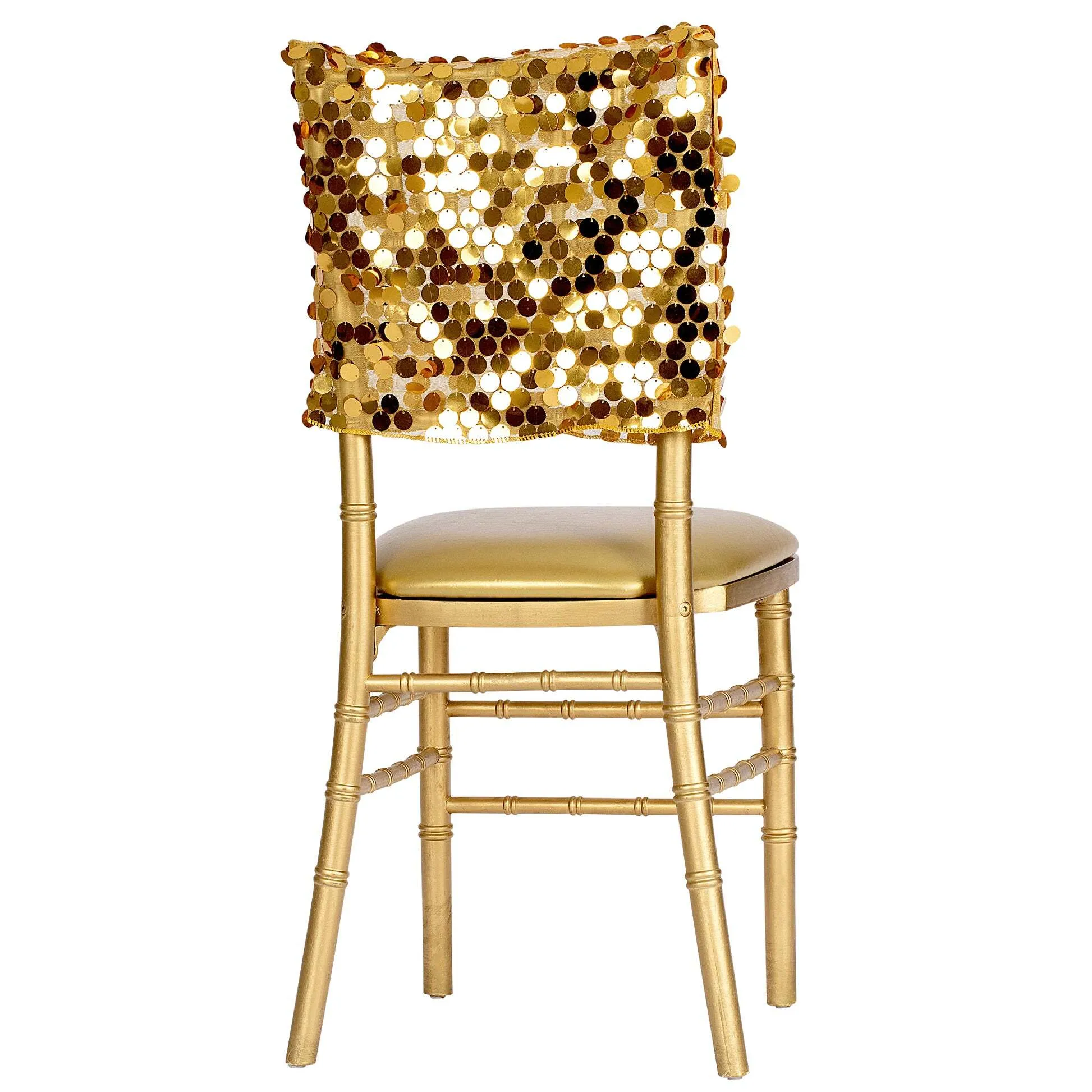 gold Payette Sequin Chiavari Chair Cap 16"W x 14"L - White