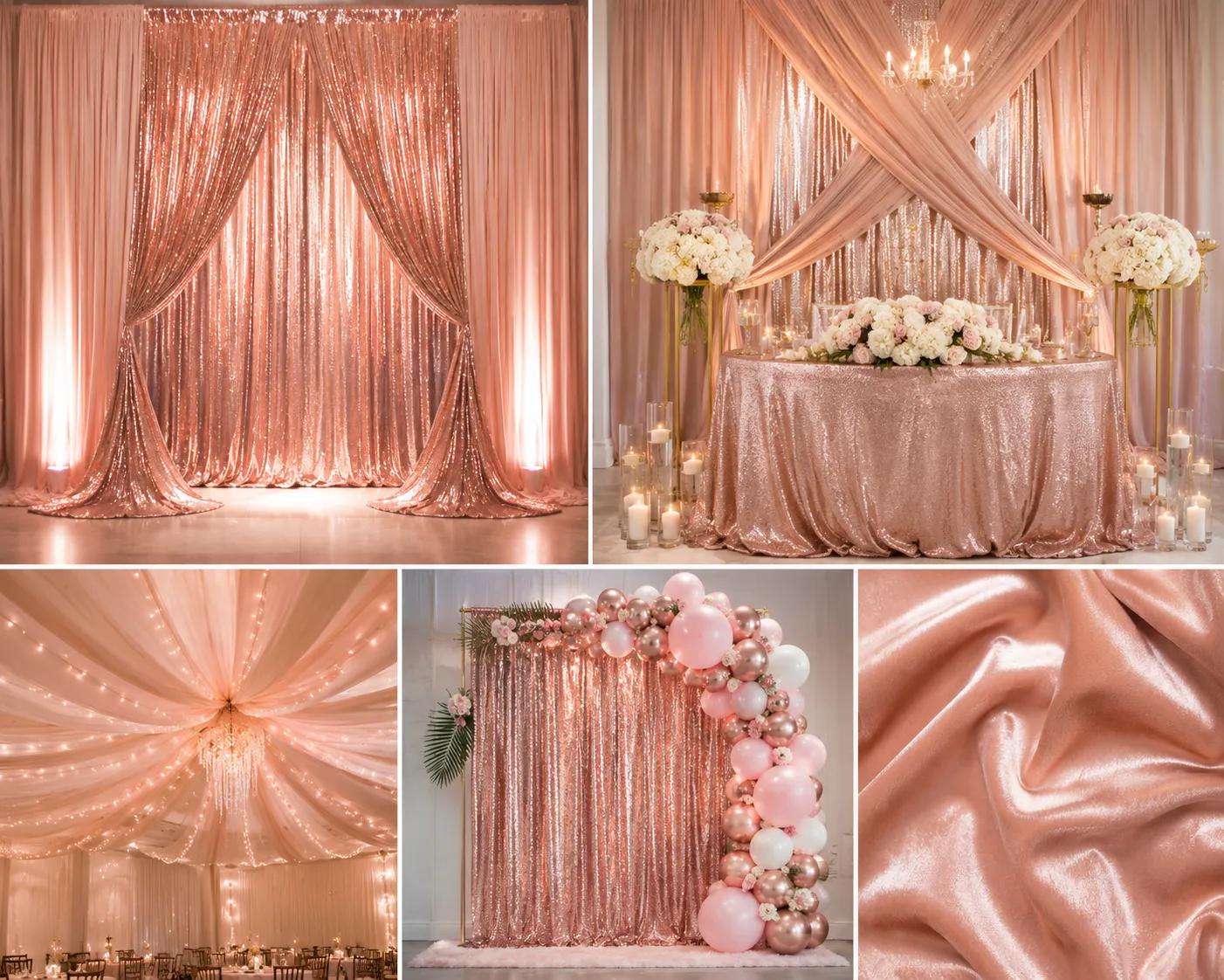 Sheer Voile  8ft H x 118" W Drape/Backdrop Curtain Rose  gold