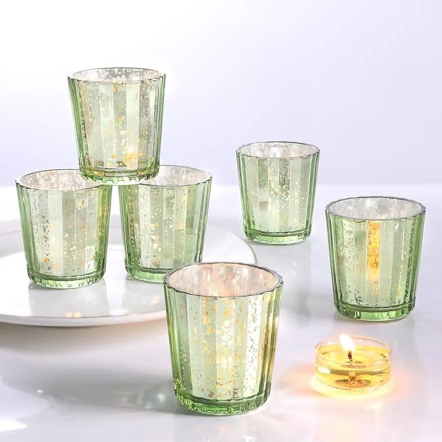 12 Mercury Glass Votive Cups green