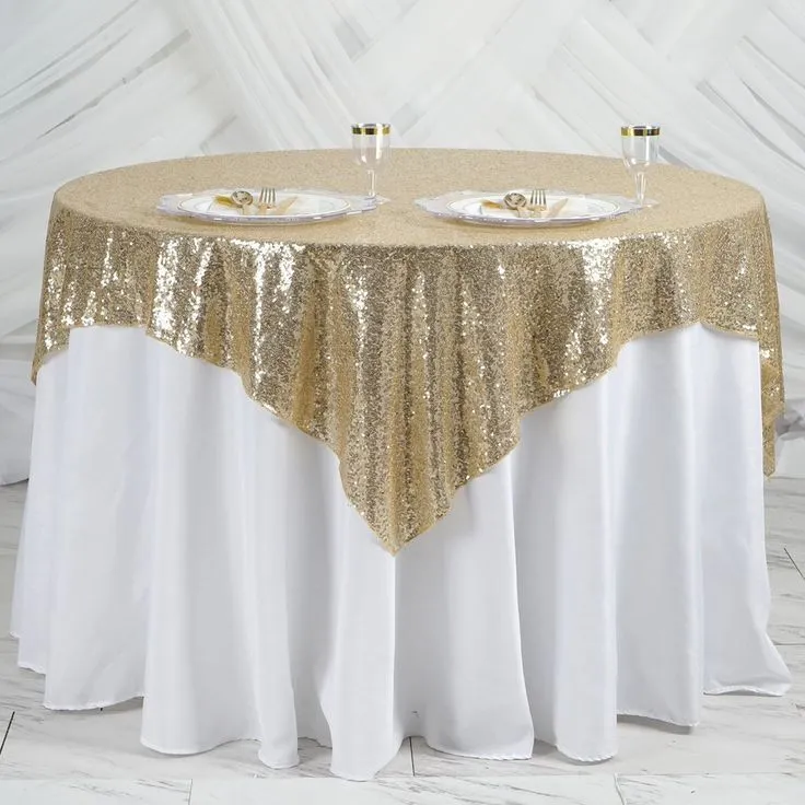 	 60" x 60" Gold Duchess Sequin Square Overlay
