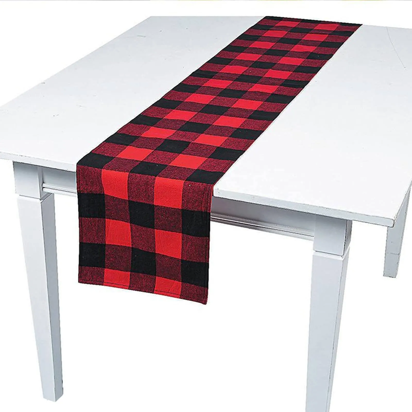 Black and red buffalo plaid table runner