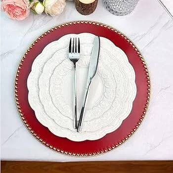 Red Plastic Charger Plates, 13 in.