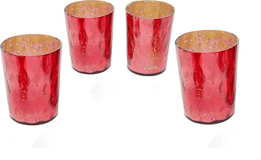12 Mercury Glass Votive Cups Red 