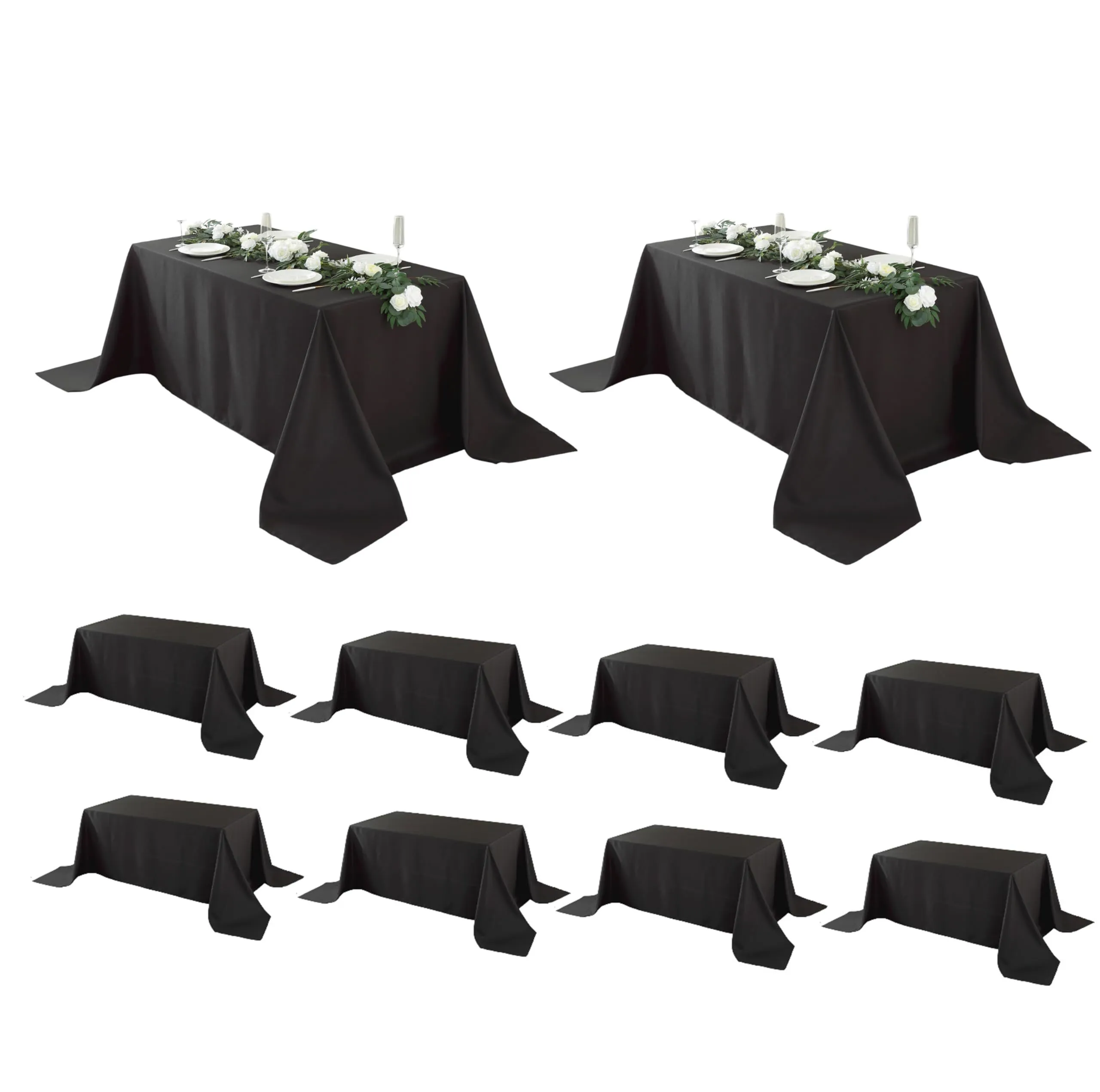 	 90x132" Black Polyester Rectangular Tablecloth