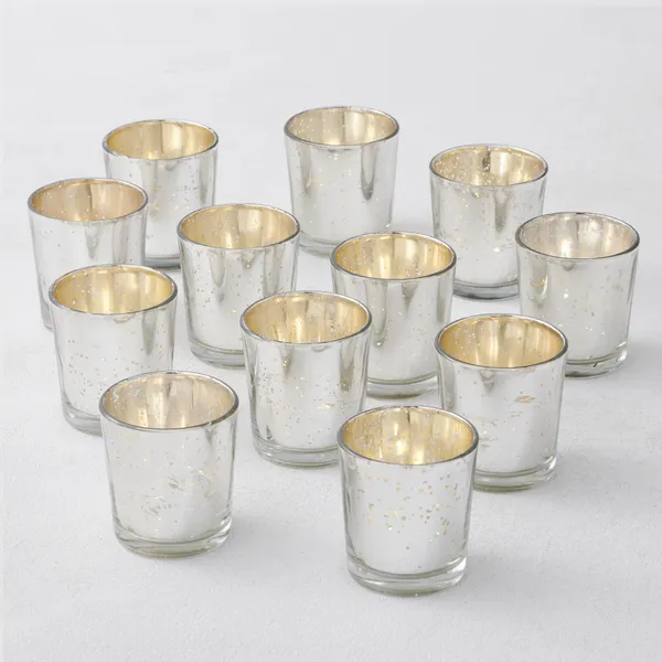 12 Mercury Glass Votive Cups Silver