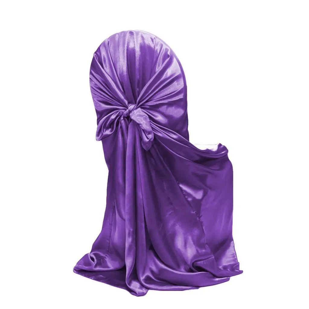 Universal satin tie chair cover -Purple