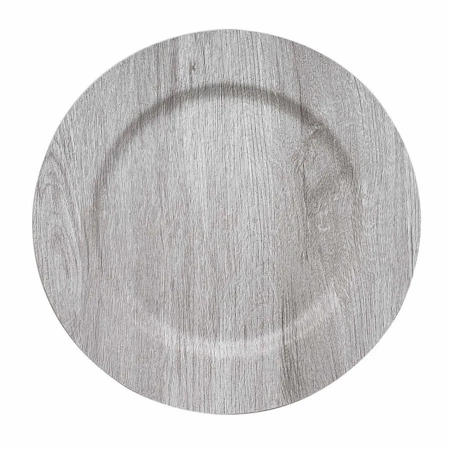 Gray Faux Wood Plastic Charger Plates, 13 in.