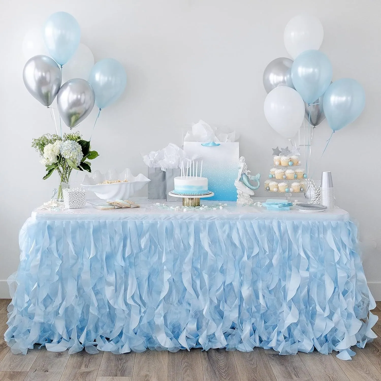  Elegant Blue Tulle Table Skirt 