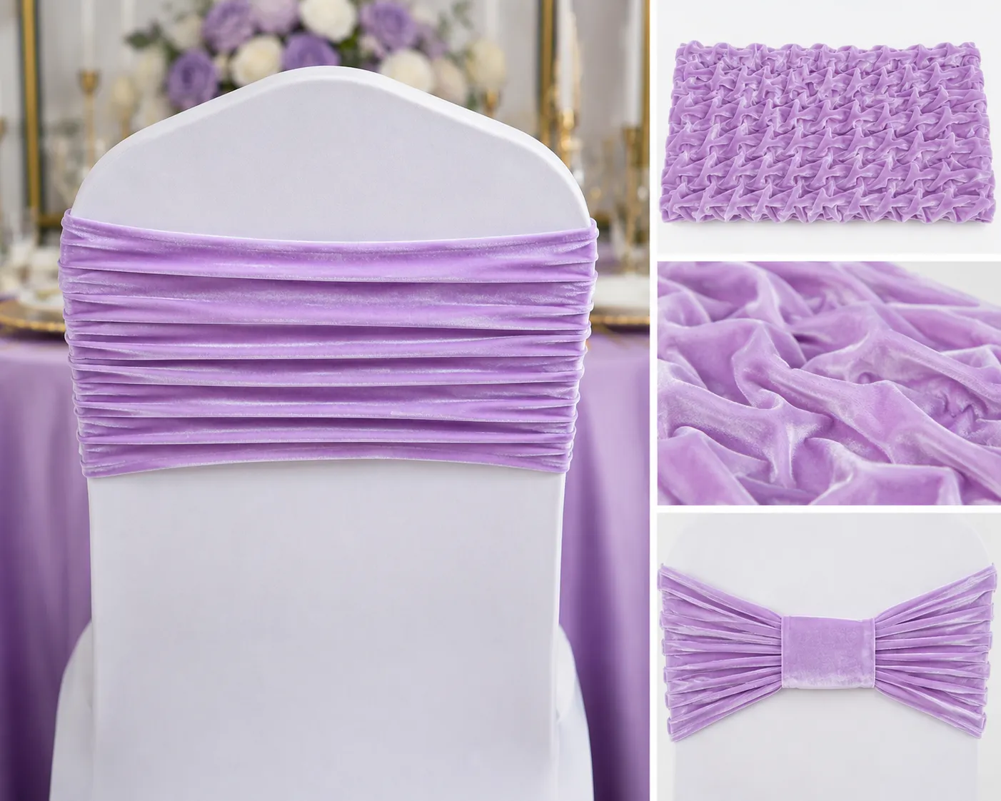Velvet ruffle stretch chair band Light Purple