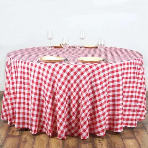 Polyester Buffalo plaid 108"round tablecloth- Red