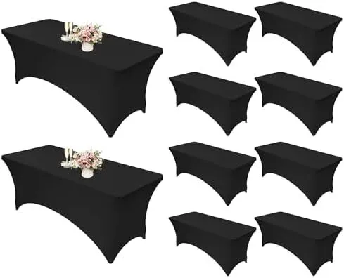 6 FT Black Rectangular Stretch Spandex Tablecloth