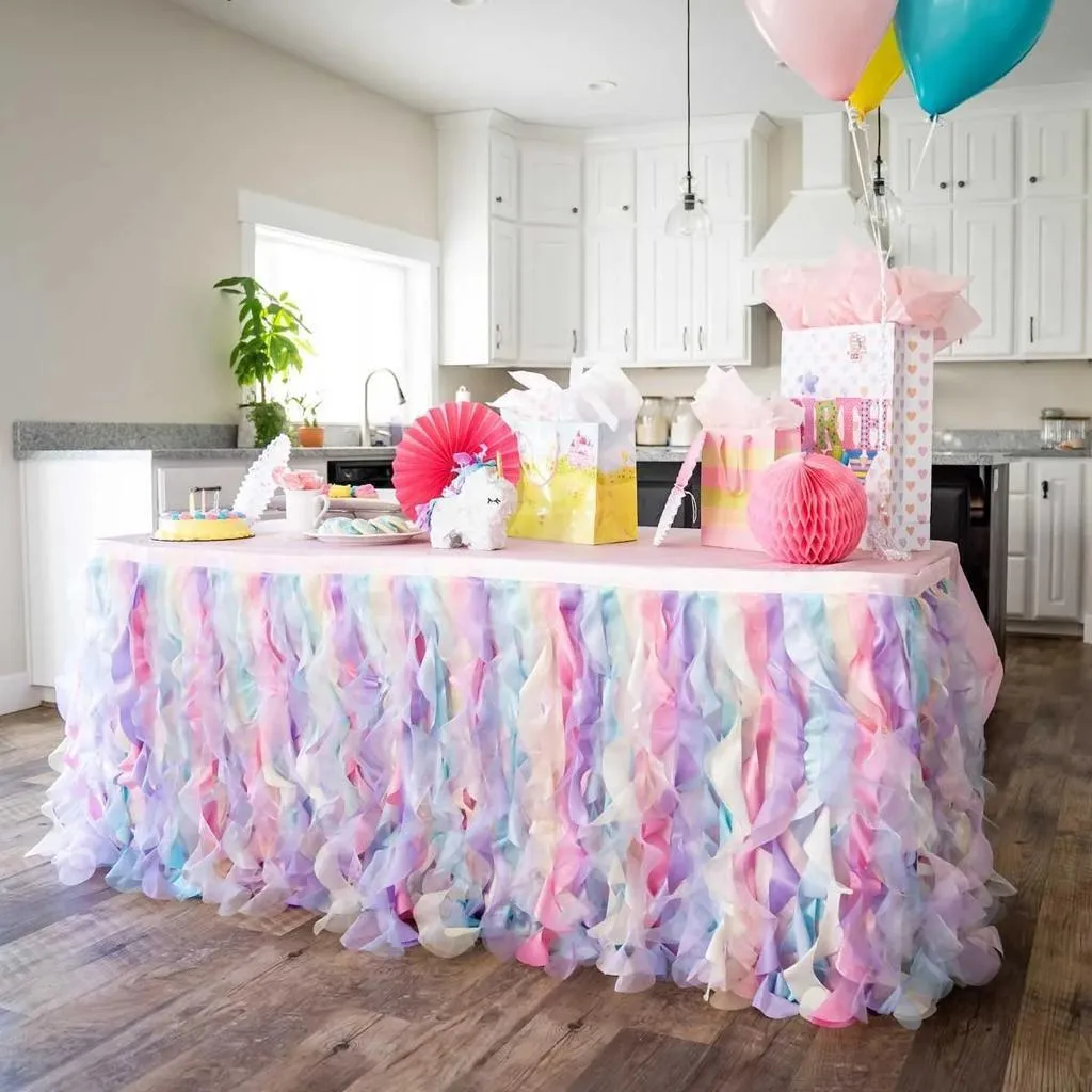 Tulle Tutu 17ft Table Skirt - Rainbow
