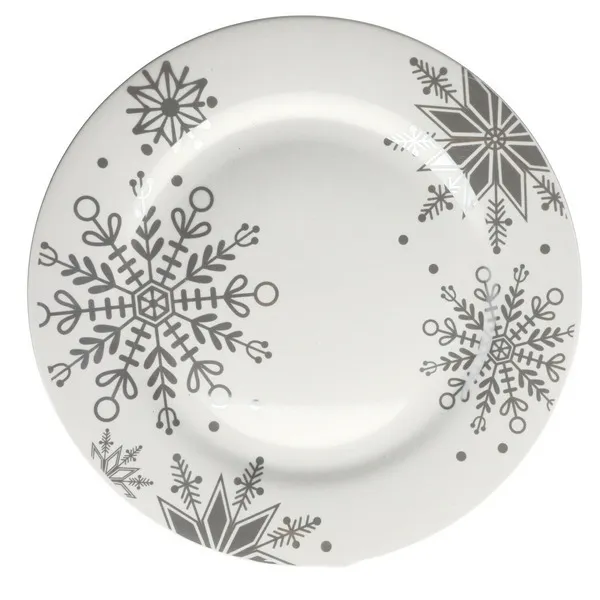 Snowflake-Pattern Stoneware Dinner Plates, 10.5 in