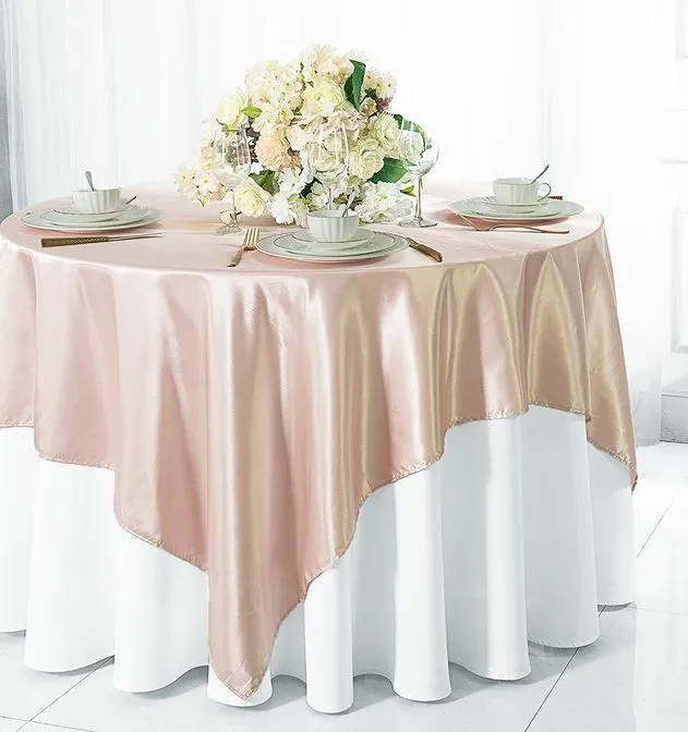 	 72" x 72" Rose Gold | Blush Seamless Satin Square Tablecloth Overlay