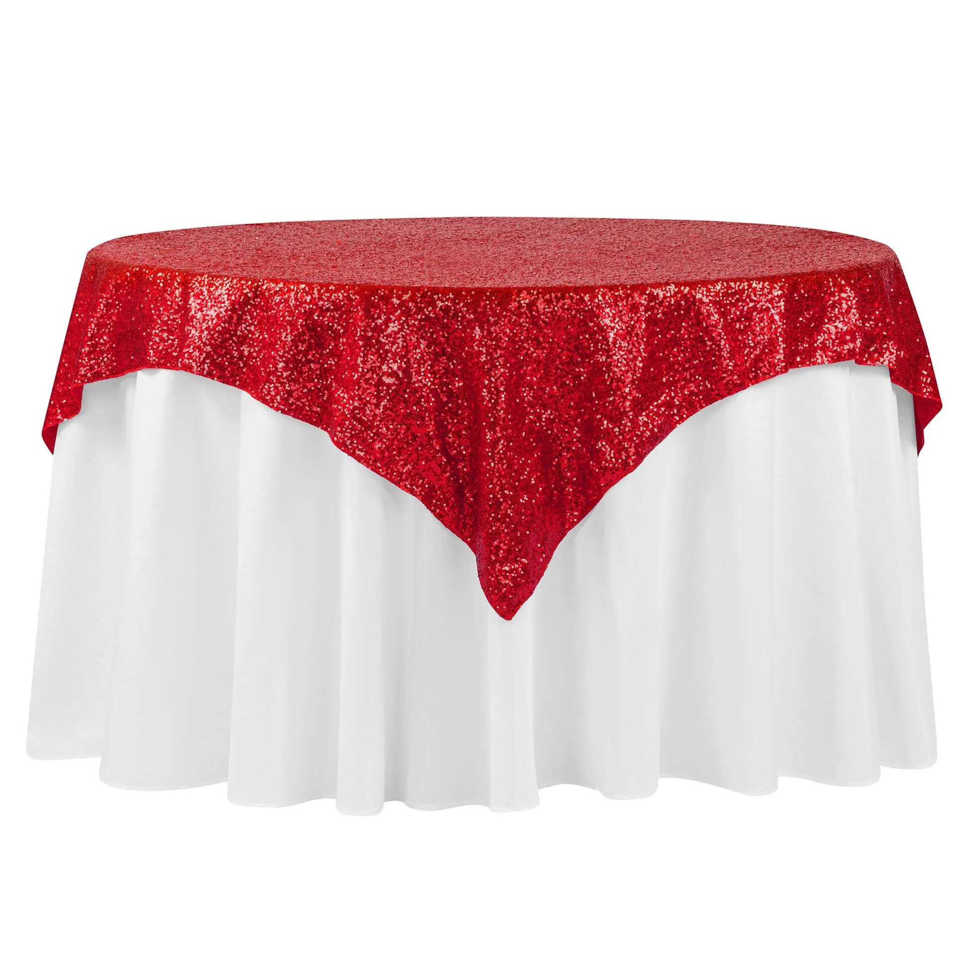 60x 60 Red  Square Sequin Table Overlay