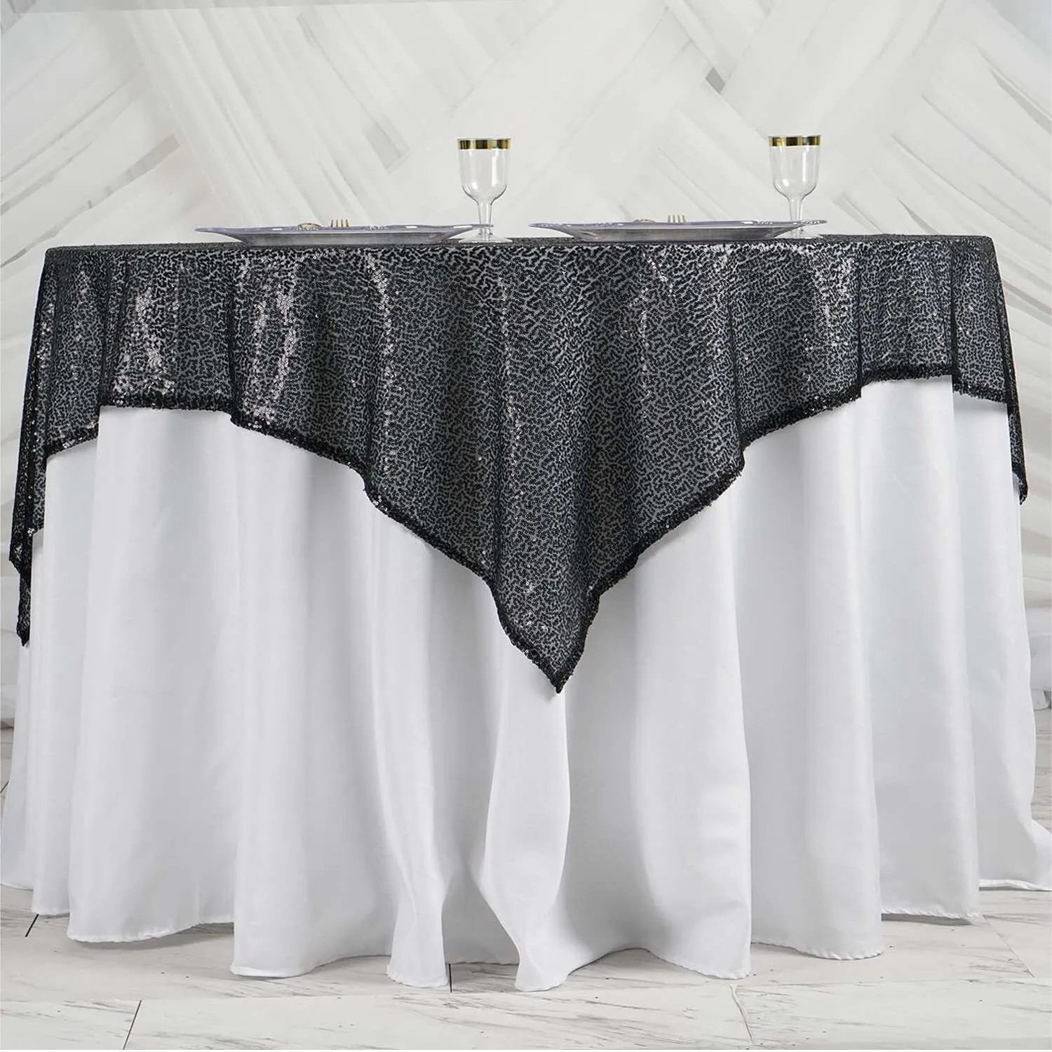60x60 Black Square Sequin Table Overlay