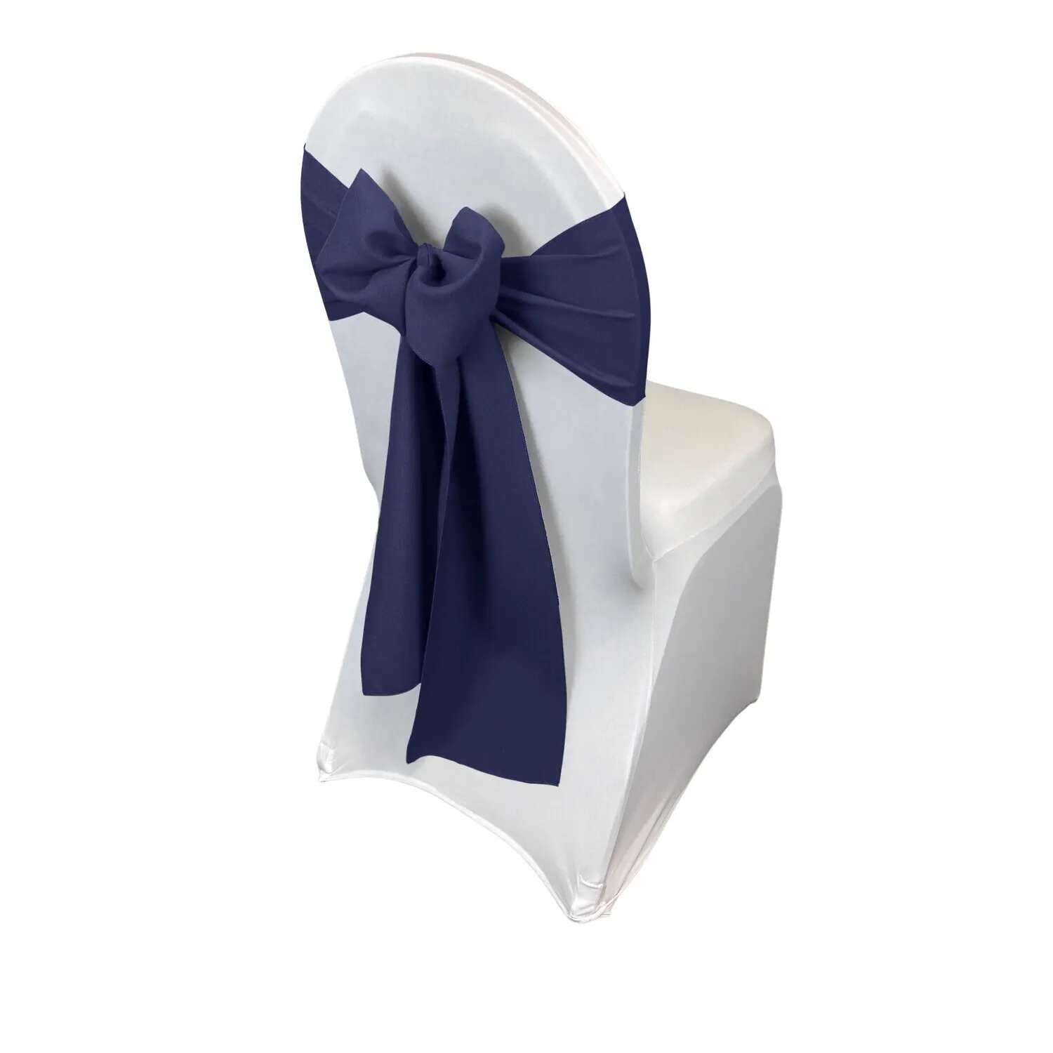 	Navy blue satin chair sash
