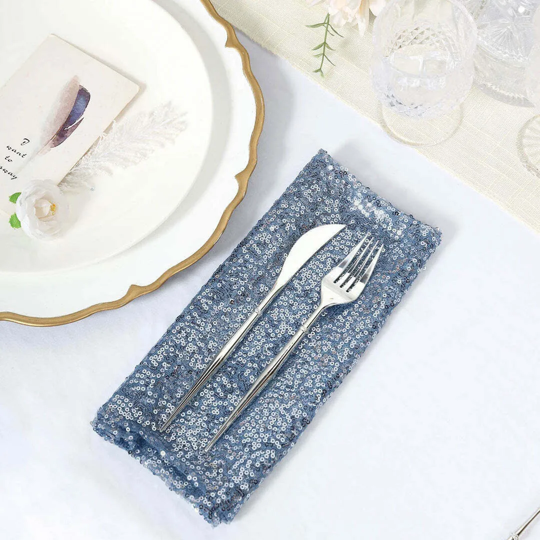  20"x20" Serenity Blue  Sequin Cloth Dinner Napkin | Reusable Linen