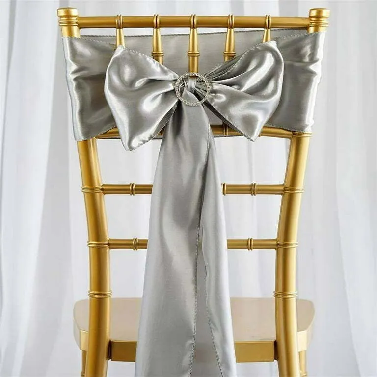  6"x106" Silver Satin Chair Sash