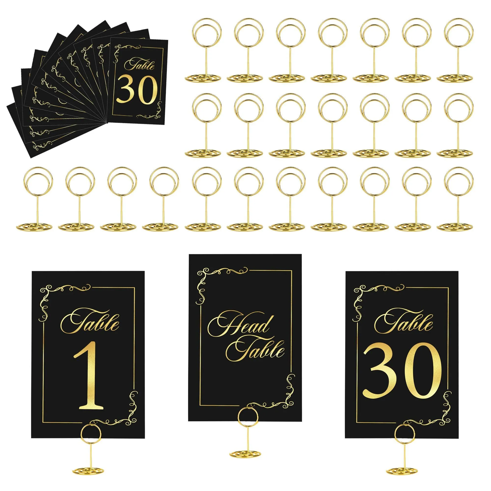 31pcs Black Table Number  with Golden Foil, 1-30 