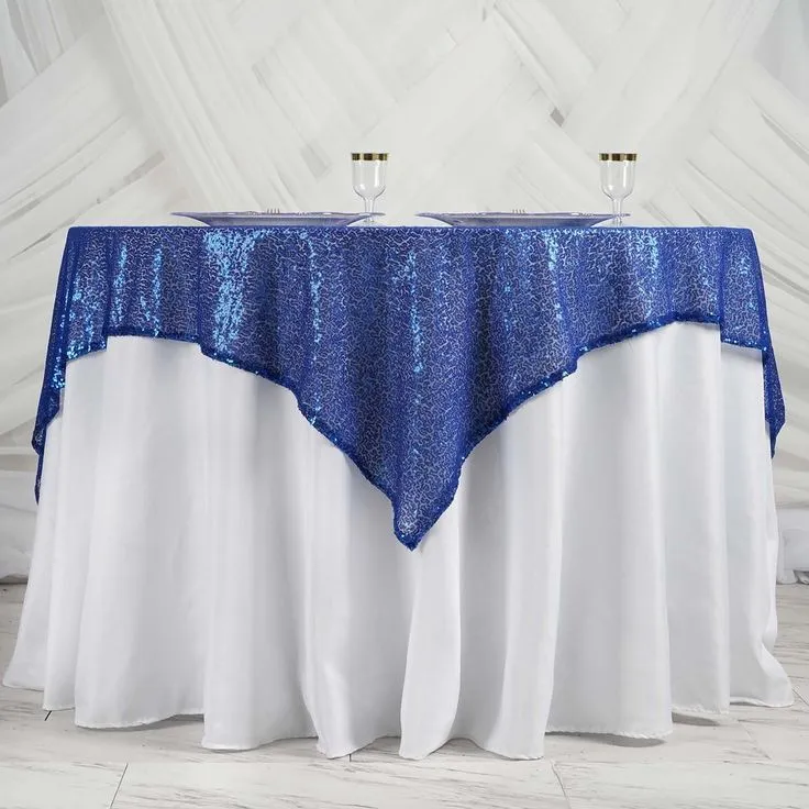 	 60" x 60" Royal Blue Duchess Sequin Square Overlay