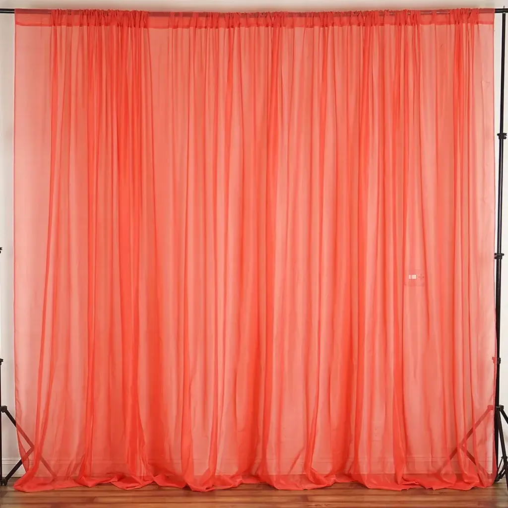 Sheer Voile 8ft H x 118" W drape/backdrop Coral