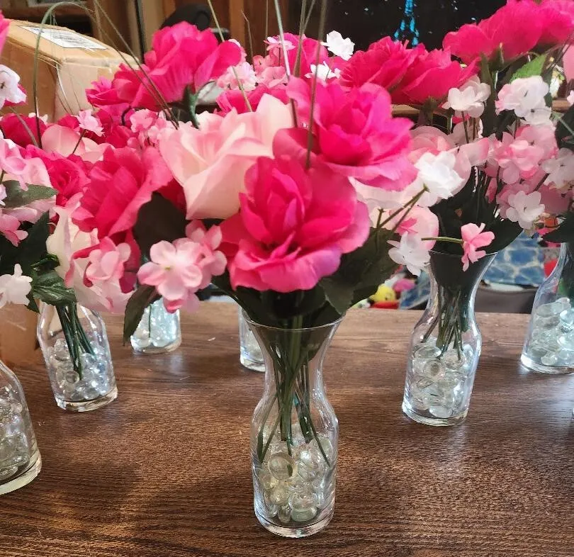 Pink and White Floral Centerpieces Vases SET C  (QTY 6)