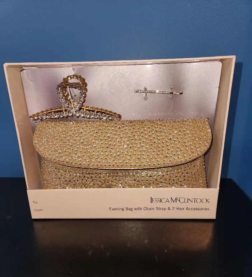 Jessica McClintock Evening Bag & Hair Set Gold FOR SALE