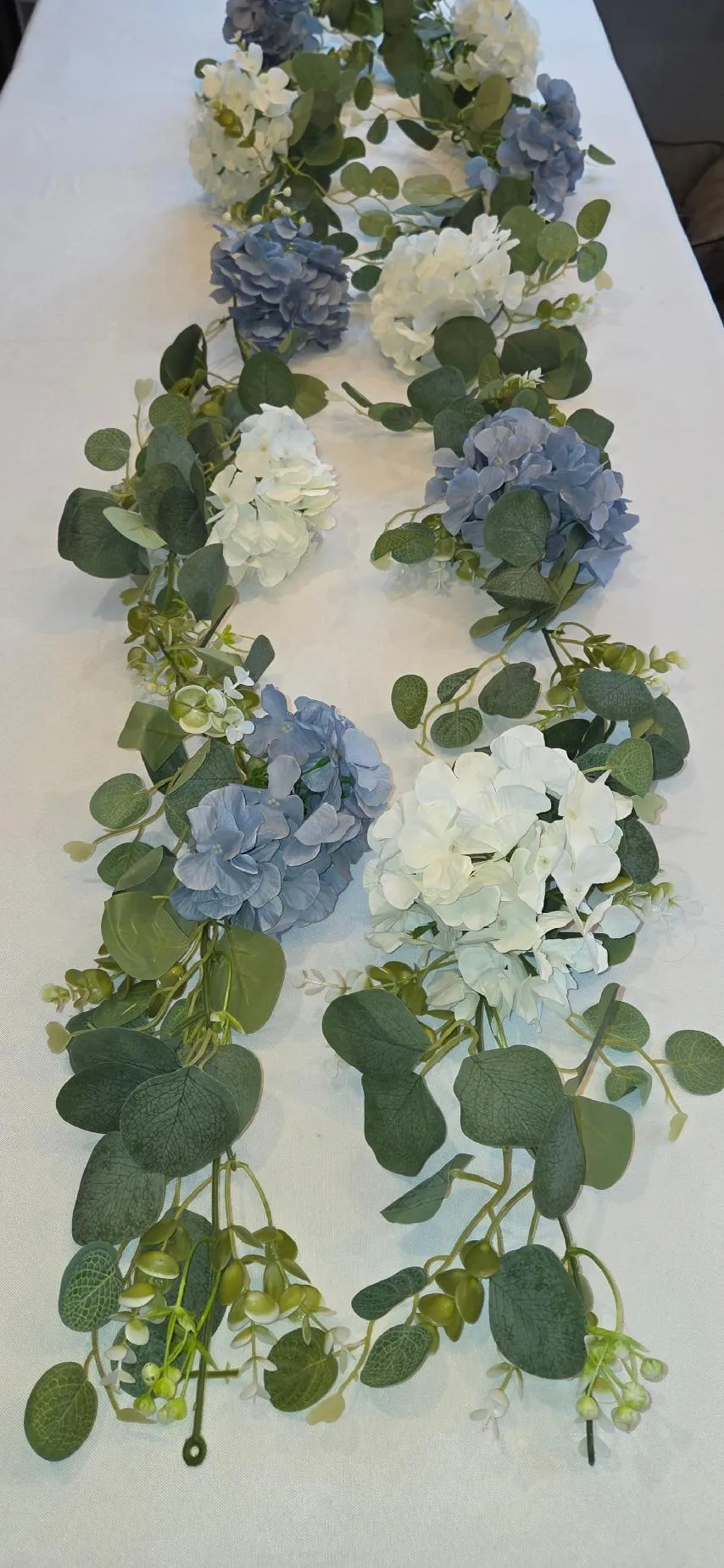 Blue and White Hydrangea with Greenery Garlands Arch Head Table SET S  (QTY 1 set of 2)