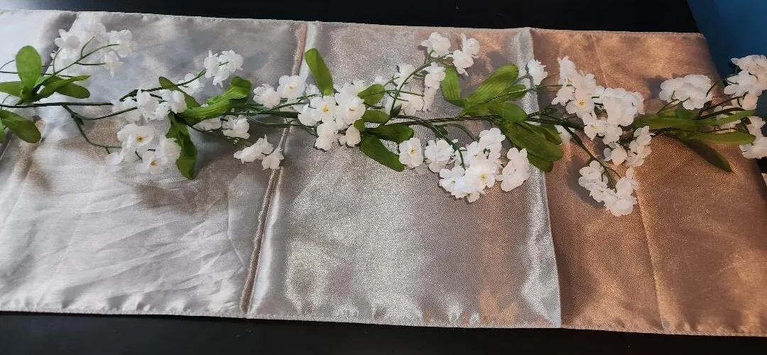 Silver Satin Table Runners 12 in Wide x 108 in Long  (QTY 24)