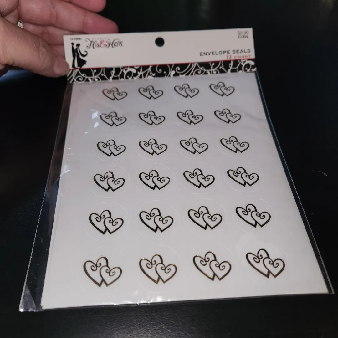 143 Sticker Open Package of Gold Double Heart Favor Envelopes Stickers FOR SALE ONLY