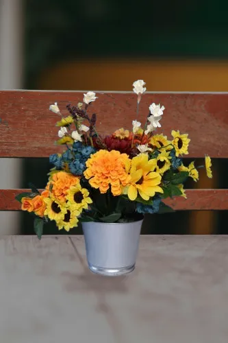 Sunflower Floral  Centerpiece In Metal Pail Table Decorations Pail B