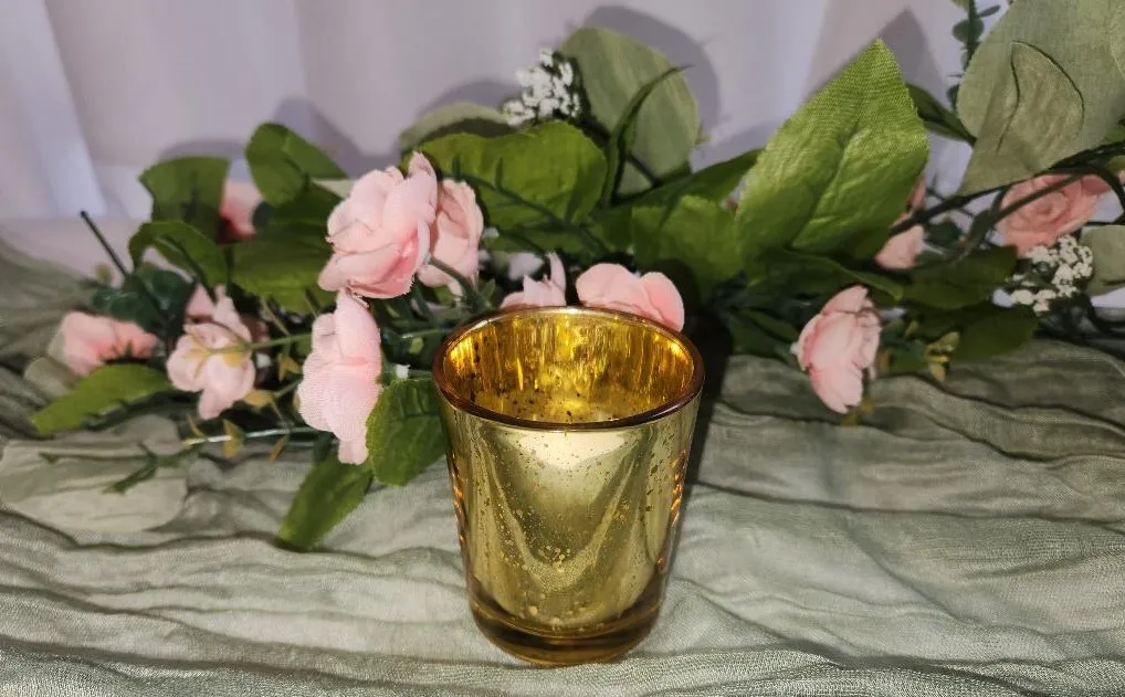 Gold Mercury Glass Votive Candle Holders With Gold Inside #N  (QTY 24)