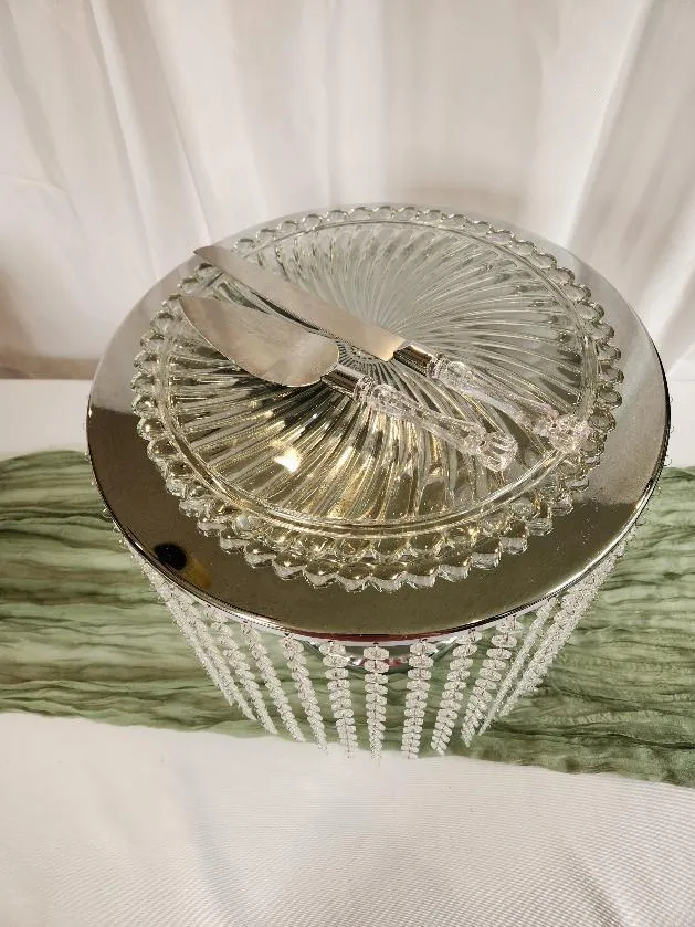 Silver Cake Stand With Dripping Diamond Crystals 