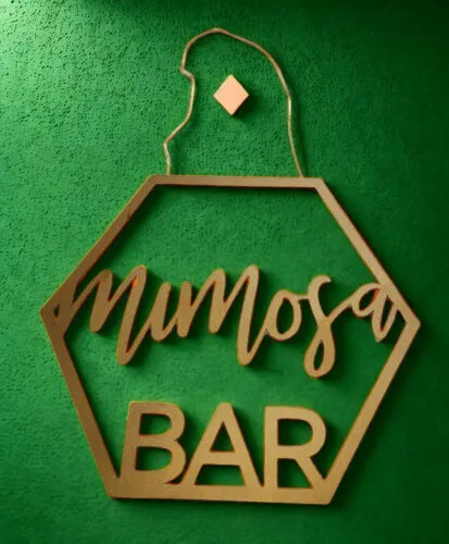 Mimosa Bar Gold Metal Hanging Sign