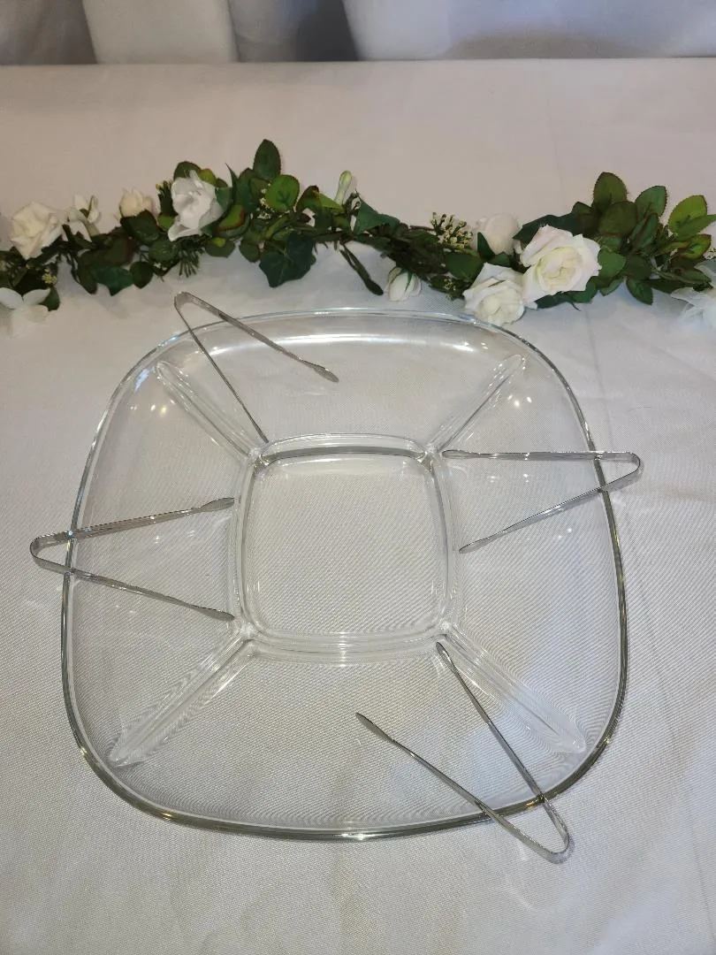 Glass Segmented Divided Serving Tray 5 Sections Square Platter 12 in x 12 in