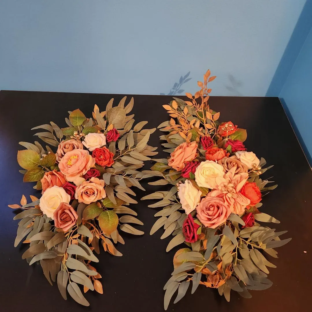 Arch Florals 2 Pc Set Terracotta White Dark Red   (QTY 1 SET)