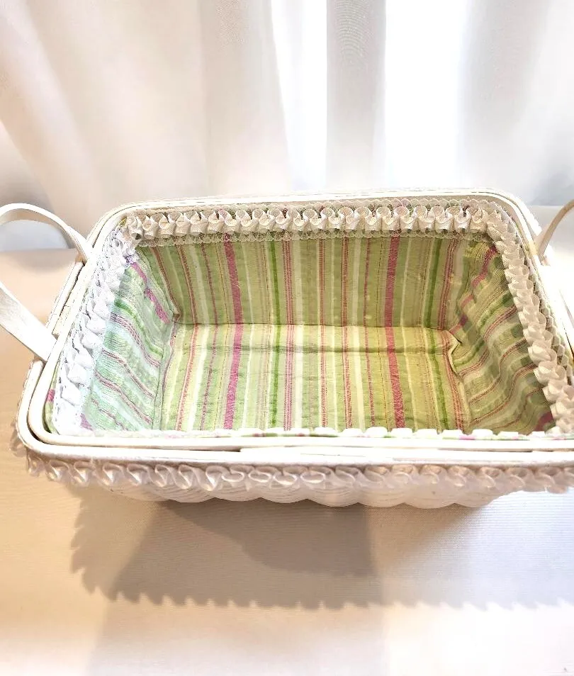 Program Basket White Satin Ribbon Woven Basket  Fabric Lined