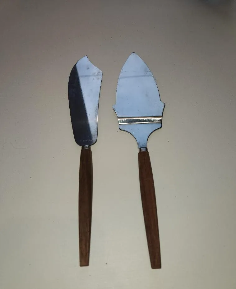 Dessert Cake Pie Serving Set Vintage Stainless with Wooden Handles