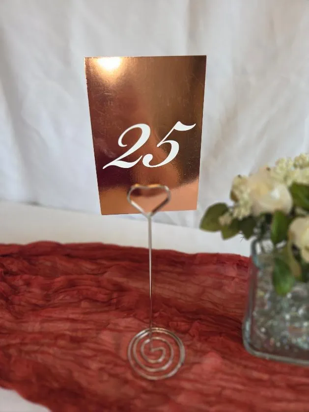 Silver Metal Heart Table Numbers or Sign Holders   (QTY 30)