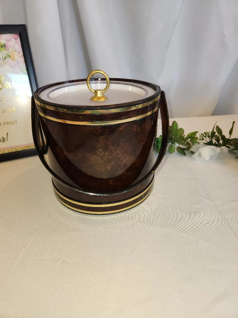 Ice Bucket W Lid Brown Patterned