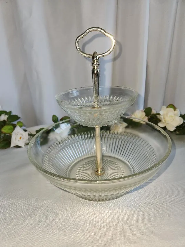 2 Tier Serving Glass Bowl to Display Nuts, Mints, Favors