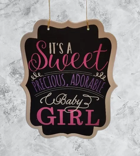 Its A Sweet Precious Adorable Baby Girl Baby Shower Hanging Sign GOLD Ribbon