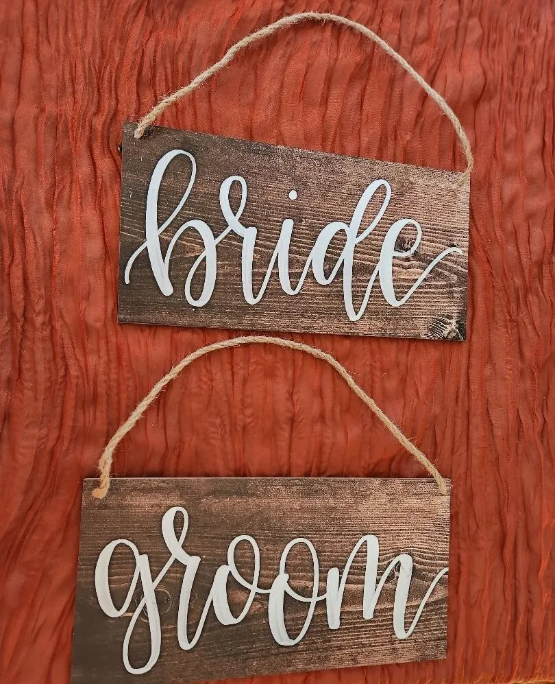 Bride and Groom Chair Signs Wooden Hangs