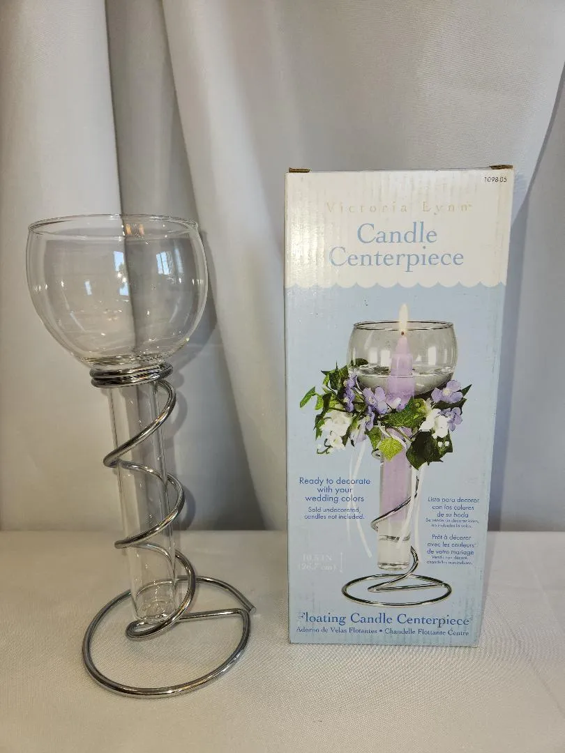 Glass and Silver Metal Floating Candle Centerpieces (QTY 6)