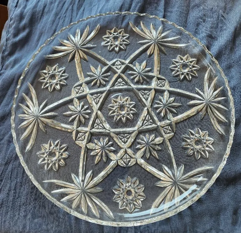 Cut Glass Round Serving Plate Tray with Sides 13.5 in Diameter  (QTY 3)