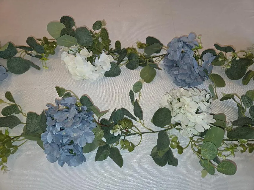 Blue and White Hydrangea with Greenery Garlands Arch Head Table SET S  (QTY 1 set of 2)