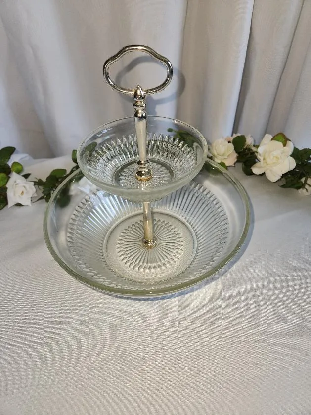 2 Tier Serving Glass Bowl to Display Nuts, Mints, Favors