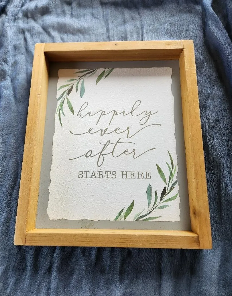 Happily Ever After Wooden White and Green Leaves Sign