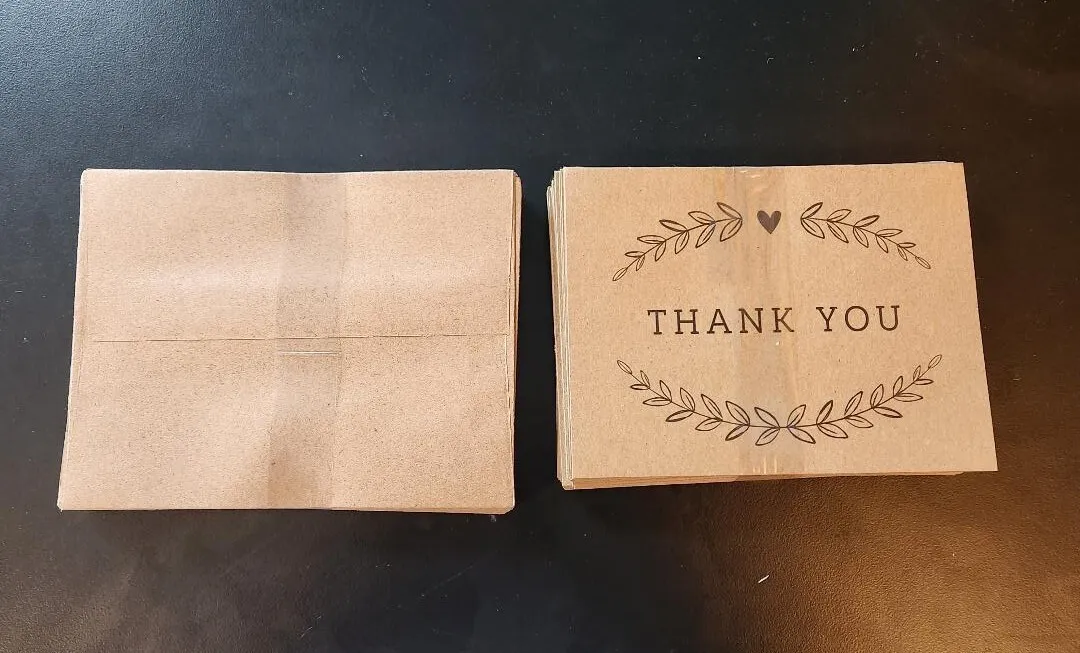 25 Ct Thank You Cards & Envelopes Rustic Brown FOR SALE